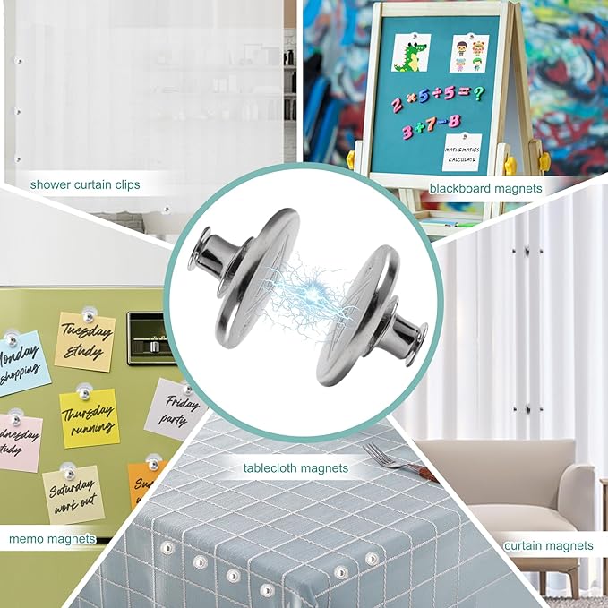 8 Pcs Shower Curtain Weights Magnetic with Back Tack, Keep Curtain Liners Closed&Tight to Side Walls, Windproof Stop Protect Splash Clips Heavy Strong Magnets Add Weight with 16 Patch, for All Tubs