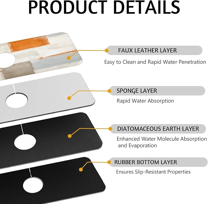 MCALK Orange Kitchen Sink Faucet Mat Splash Guard, Absorbent Quick-Dry Kitchen Sink Mat - Ideal for Splash Guard & Drip Catching with Abstract Art Decor( 1pc 15"x5.5")