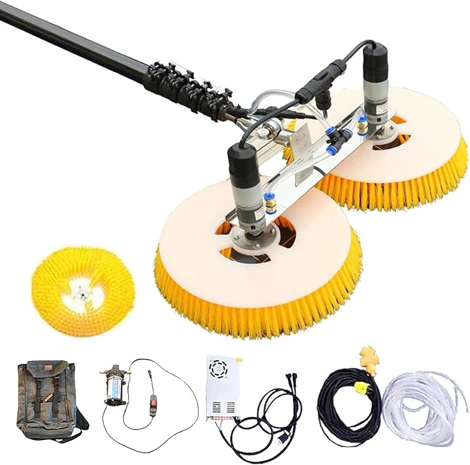 Electric Solar Panel Cleaning Brush, Adjustable Water Fed Pole, Outdoor Window Washing Equipment