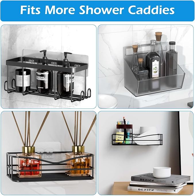 Lsnisni 12 Pack Shower Caddy Adhesive Replacement, Shower Adhesive Strips, Waterproof Adhesive Hooks, Strong Sticker, No Drilling, for Bathroom Shelf and Kitchen Racks