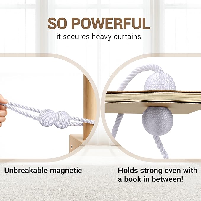 Hion Magnetic Curtain Tiebacks White 6 Pack, Curtain Tiebacks Buckles Holdbacks Holders Hooks Clip for Home Bedroom Office Decorative Thick or Thin Curtain