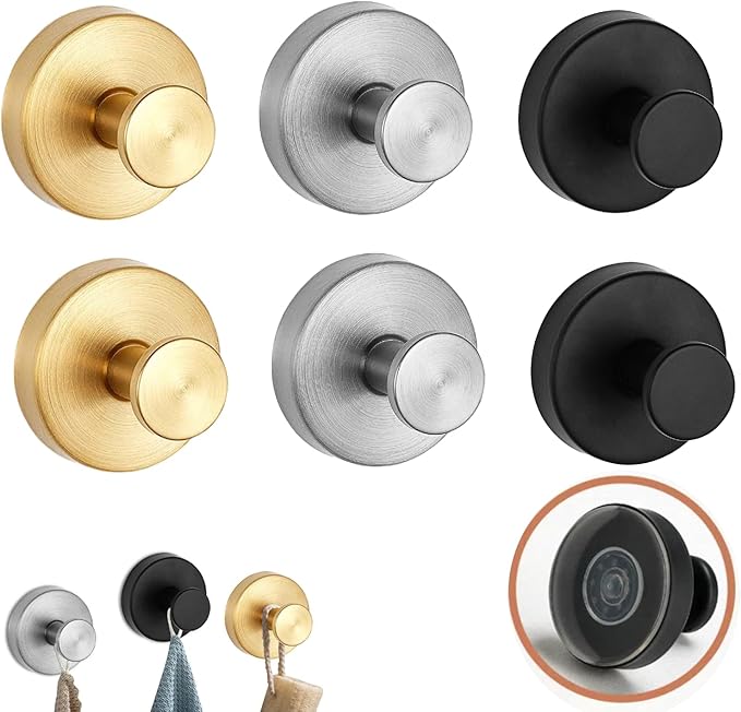Luxe Hold No-Drill Hooks, 2024 Upgraded Suction Cup Hooks, Stainless Steel Waterproof Suction Cup Hooks for Shower, Bathroom, Hanging Towels, Mounting on Glass Shower Doors, Tile, Mirrors (3 Color*2)