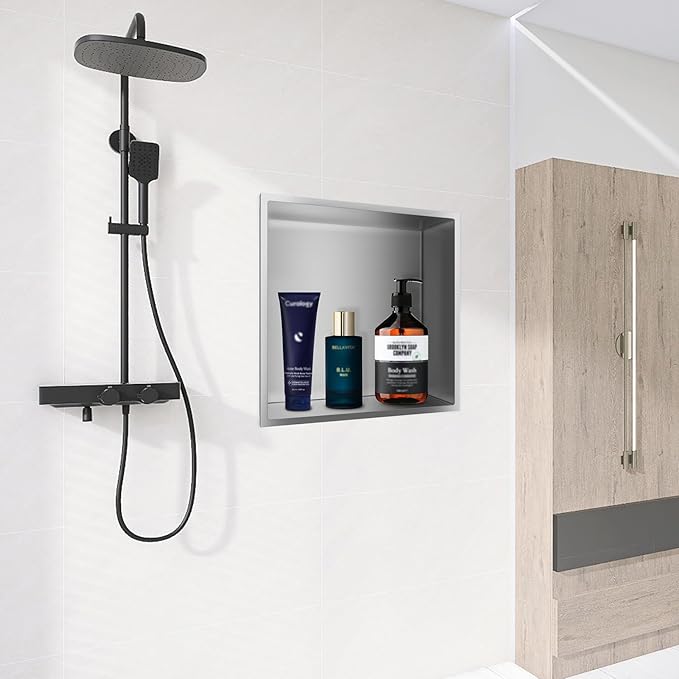 Shower Niche 12 x 12, Stainless Steel Shelf Recessed Shower Niche for Bathroom Storage No Tile Needed Over Mount Installation