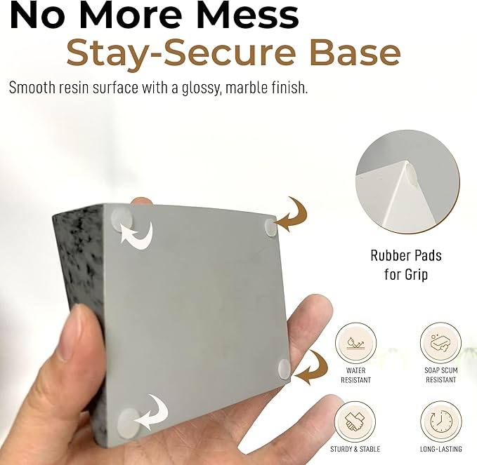DOXOLOGY Gray Stone Marble Soap Dish Bathroom Organizer - Resin Soap Dish with Rectangular Design 3.7" L x 2.8" W - Self Draining Soap Dishes Keeps Countertop Neat - Marble Look Soap Tray for Sink
