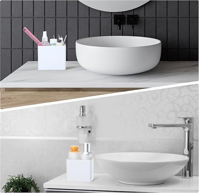 Suclain 2 Pcs Wall Mounted Organizer Non-Drilling Adhesive Floating Shelf White Wall Bin Organizer Hanging Storage Containers for Bedroom Bathroom Kitchen Office