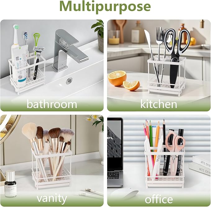 Carbon Steel Toothbrush Holders for Bathrooms, 5 Slots Kids Electric Tooth Brush and Toothpaste Organizer for Countertop, Shower, Vanity, White