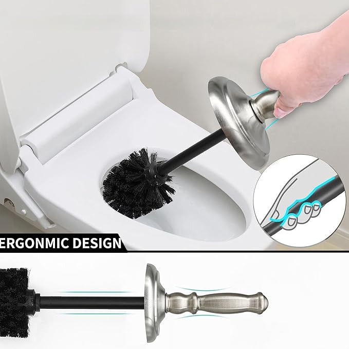 Metal Toilet Bowl Brush with Holder Premium Bathroom Cleaning Set Rustproof Hygienic Durable Elegant Finish