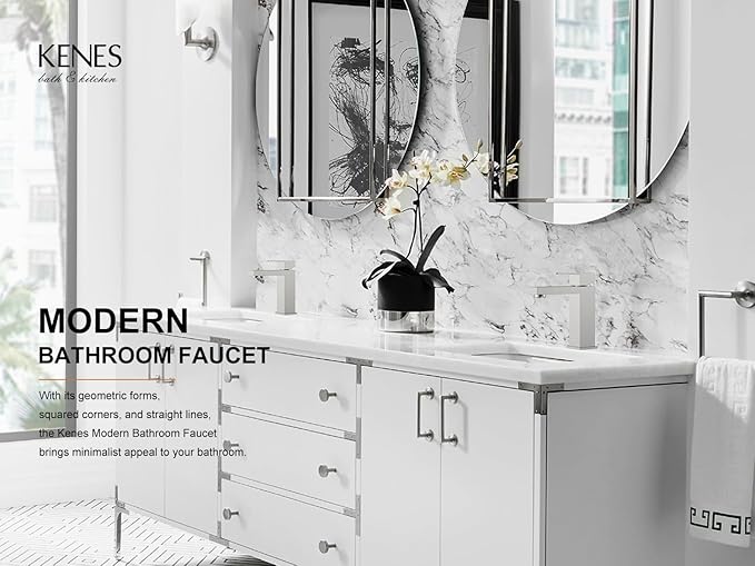 KENES Single Handle Bathroom Sink Faucet, Brushed Nickel Vanity Faucet for Bathroom Sink, with Pop Up Drain Stopper & Water Supply Lines LJ-9031