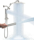Veken All Metal 10" Brushed Nickel Shower Head with Handheld, Luxurious Square Double Rain Shower Heads with Power-wash Hand Held, Dual High Pressure Detachable Rainfall Showerhead,Bathroom Upgrade