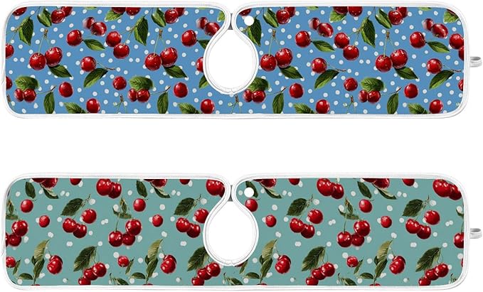 2 PCS Kitchen Sink Splash Guard 23.6 Inch Faucet Mat for Kitchen Sink Bathroom Sink Faucet Absorbing Drip Drain Mat Pad Microfiber Soft Washable Green Blue Cherry and Polka Dots
