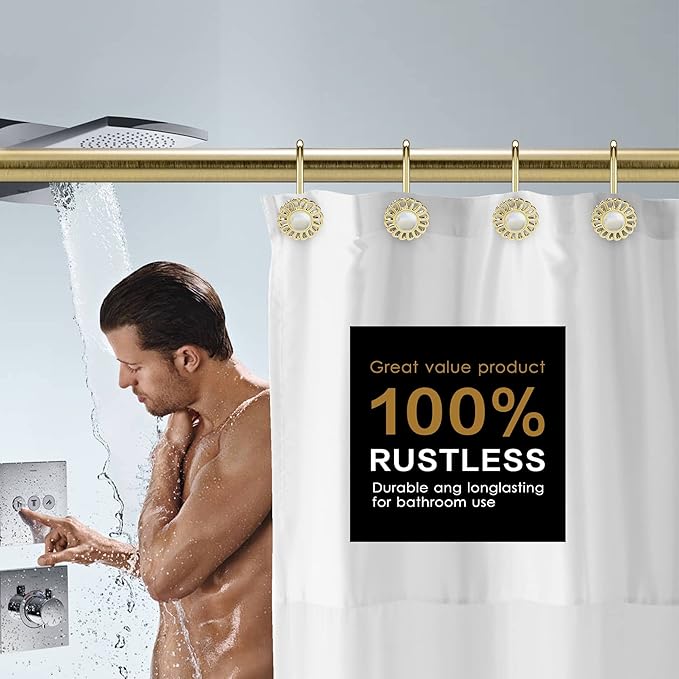 Gold Shower Curtain Hooks Rings, Decorative Shower Curtain Hangers, Heavy Duty Metal Shower Rings, Sunflower Shower Hooks for Shower Curtain Rod and Liner, Bathroom Curtain Hooks, Luxury Gold, iToplin