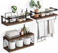 Fixwal 3+1 Tier Wall Mounted Bathroom Shelves Over Toilet, Rustic Wood Floating Shelves with Metal Frame and Towel Bar for Bathroom, Kitchen, Bedroom, Living Room (Dark Brown)