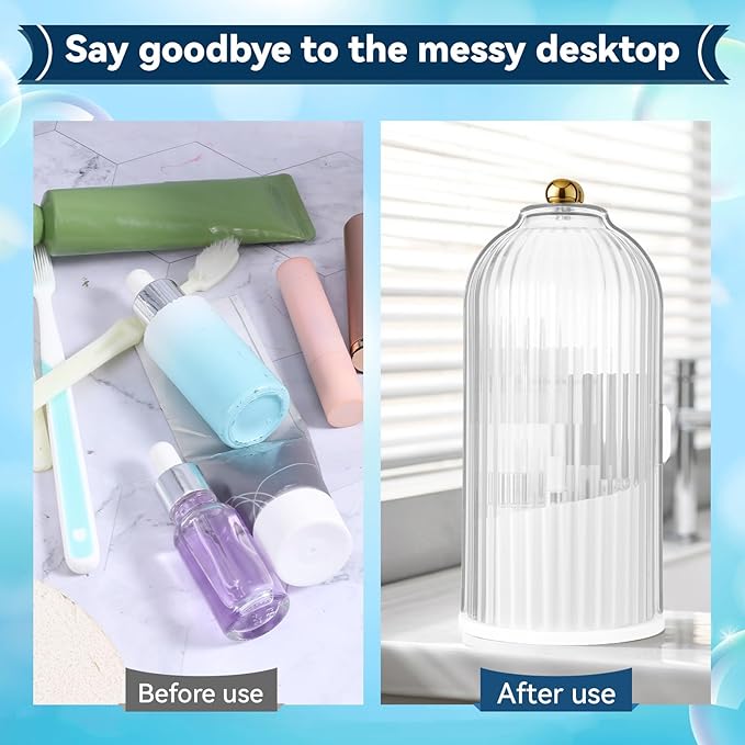 Covered Toothbrush Holder, Rotating Toothbrush Holder 3 Slots Sliding Lid Toothbrushes Organizer Dustproof Tooth Brush Holders with Cover for Organizing and Storing Bathroom Countertops-White