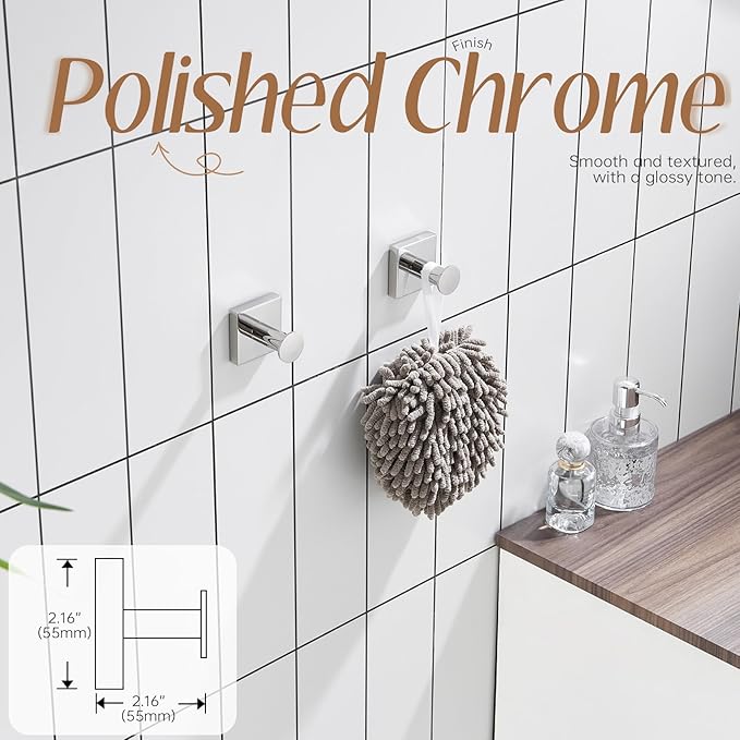 KOKOSIRI Robe Hooks for Bathroom Chrome Kitchen Hooks Hanging Hand Towels for Shower Bathroom Hardware Wall Mounted Stainless Steel 2 Pack, B1016CH-P2