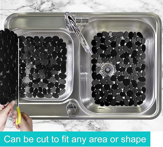 Coopay Kitchen Sink Mat Pebble Protect Mat PVC Eco-friendly Adjustable Stainless steel/ Porcelain Dish Drying Pad Protector for Bottom of Kitchen Sink, 15.8 x 11.8 inches (1 Pack, Black)