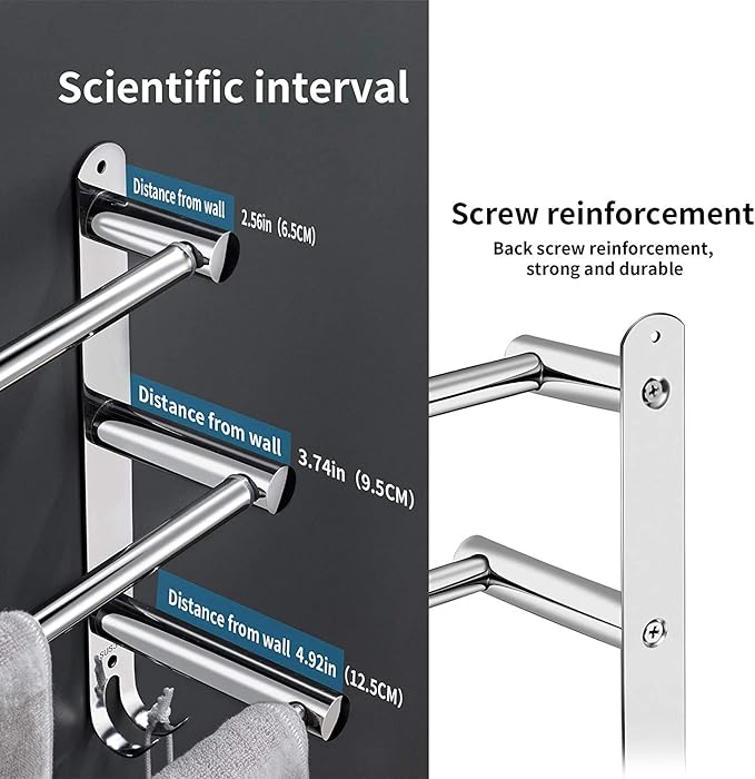 Towel Bars Hanger Freely Retractable 20-30 Inche Stainless Steel 304 Bath Rack Strong 3M Adhesive Bathroom Wall Free mounting Hole-Installing washroom Kitchen Space Saving 3 Bars