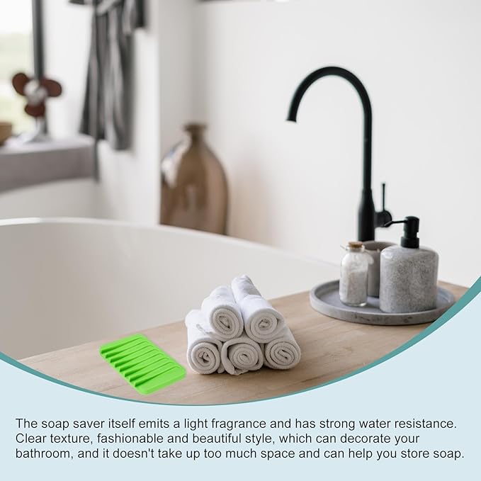 uxcell 2 Pcs Self Draining Silicone Soap Dish, Soap Tray with Drainage for Bathroom Shower Kitchen Sink, 4.5" x 3.1" x 0.4", Green