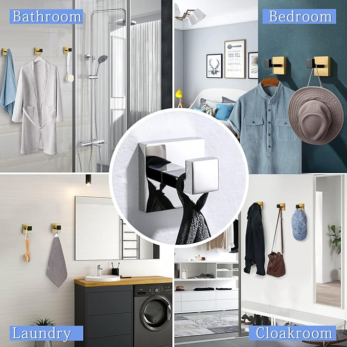 TQKAG Bathroom Towel Hook Coat Black and Gold Robe Clothes Bath Wall Hooks for Kitchen Garage,Stainless Steel Wall Mounted