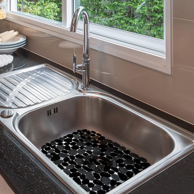Coopay Kitchen Sink Mat Pebble Protect Mat PVC Eco-friendly Adjustable Stainless steel/ Porcelain Dish Drying Pad Protector for Bottom of Kitchen Sink, 15.8 x 11.8 inches (2 Pack, Black)