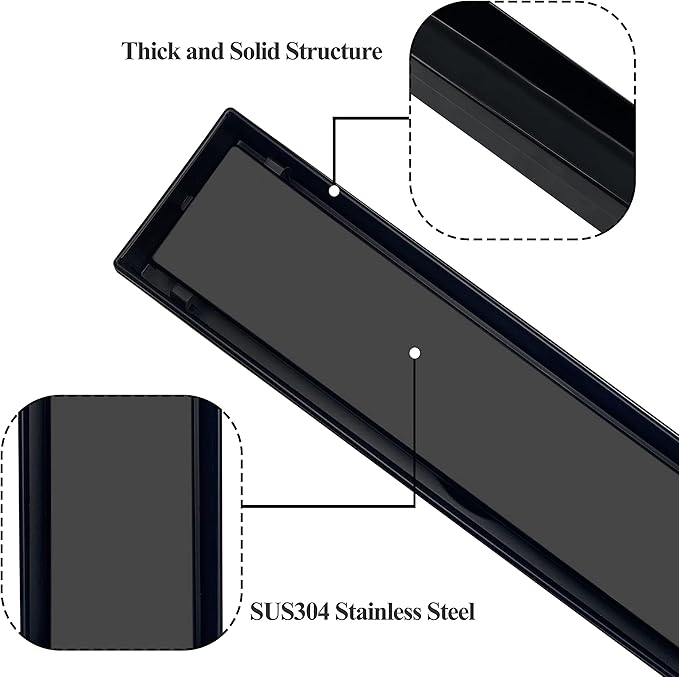 12 Inch Linear Shower Drain,Rectangle Shower Floor Drain, with Removable 2-in-1 Tile Insert Grate Cover and SUS304 Stainless Steel CUPC Certificate(12 inch)