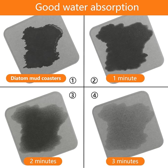 40 Pack 4" Square Diatomaceous Earth Coaster, Versatile Water Absorbent Diatomite Coaster, Premium Water Absorbing Bath Stone Mat for Modern Home by KUKLIPJIM