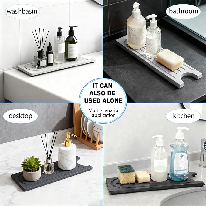 Kitchen Faucet Mat, Quick Drying Diatomite Sink Faucet Mat Splash Guard for Kitchen, Water Absorbing Stone Tray for Sink, Absorbent Stone Drying Tray for Bathroom Counter