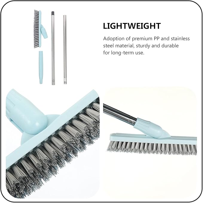 Long Handle Tile Floor Grout Brush with Rotatable Head, Hard Bristles Crevice Scrub Brush for Bathroom and Kitchen Cleaning, Blue Household Floor Scrubber