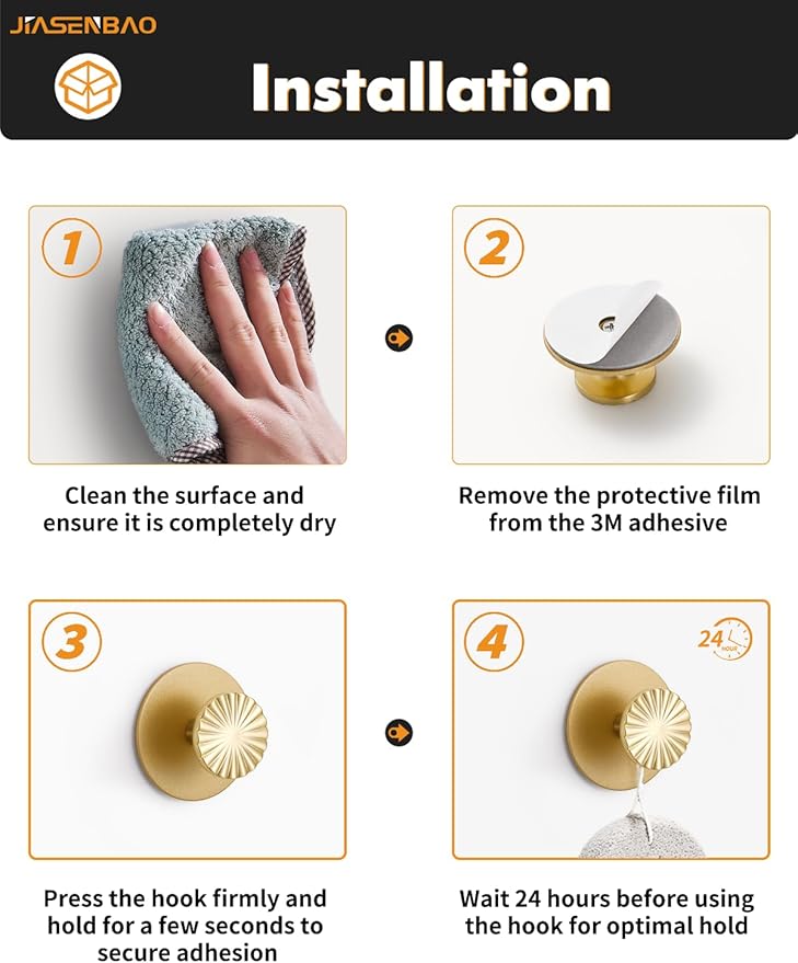 4 Pack Adhesive Coat Hooks for Bathrooms Gold Wall Robe Towel Hooks for Hanging Kitchen Decorative Heavy Duty Zinc Alloy