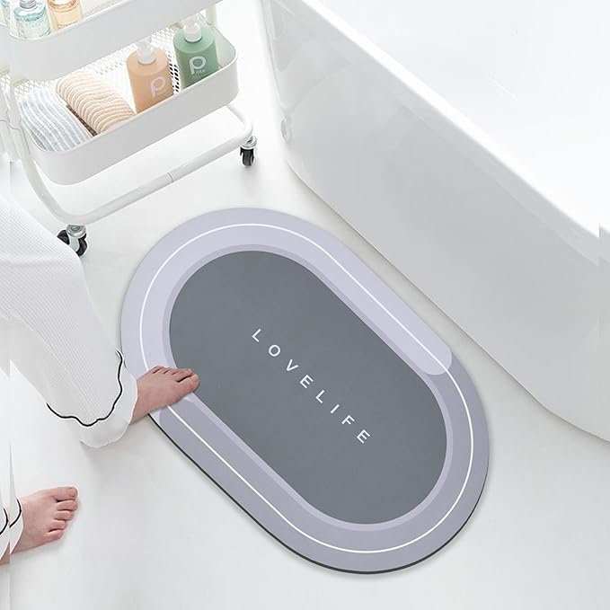 Rubber Bath mats Quick-Drying Non-Slip Bathroom mat Super Absorbent Bath mat Instant Dry Bath mat, Bathroom Rug in Front of The Kitchen Sink, Shower Room, Bathtub, Oval(Dark Grey+16.9x26.7in)