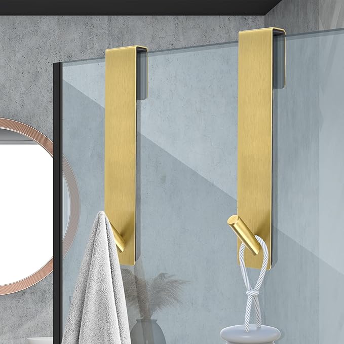 Shower Door Hooks(10 Inch),Extended Over Door Hooks for Bathroom Frameless Glass Shower Door,Stainless Steel Towel Hooks,Heavy Duty Rack Hooks for Robe,Towel-3 Pack-Gold