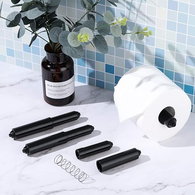 Shappy 4 Pcs Universal Toilet Paper Holder Replacement Rod Spring Loaded Plastic Retractable Paper Replacement Rod Toilet Tissue Roll Holder Insert for Bathroom Home Fixture Accessories (Black)