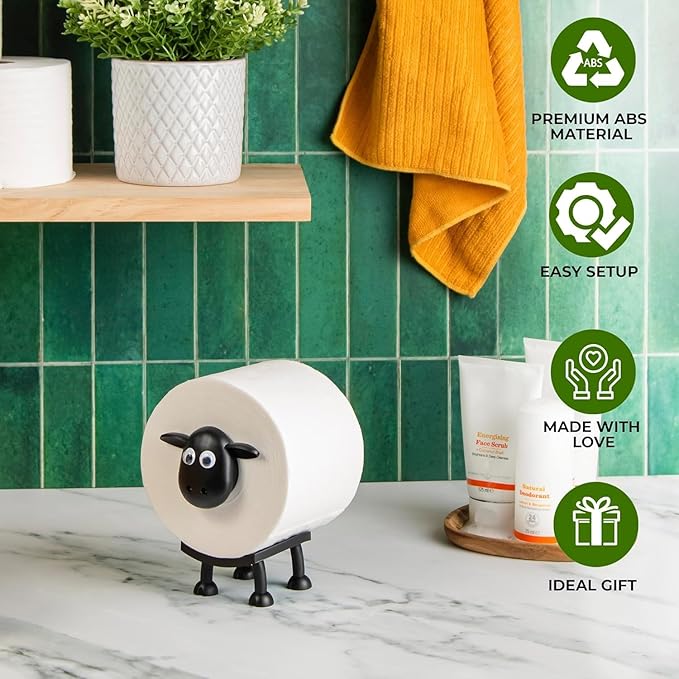 VELENTI Sheep Toilet Roll Holder - Funny Toilet Paper Holder Free Standing Bathroom Set - 3D Printed Black Sheep Loo Roll Holder - Hilarious Tissue Paper Roll Storage - Cute Bathroom Decor - Set of 1