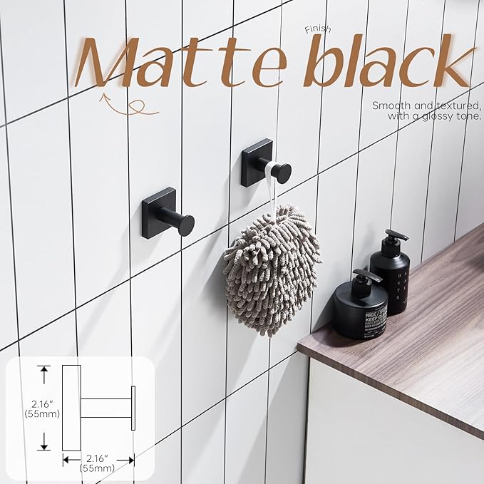 KOKOSIRI Robe Hooks Black Bathroom Shower Hook Holder for Hanging Bath Towels Kitchen Bathroom Hardware Wall Mounted Stainless Steel 2 Pack, B1016BK-P2
