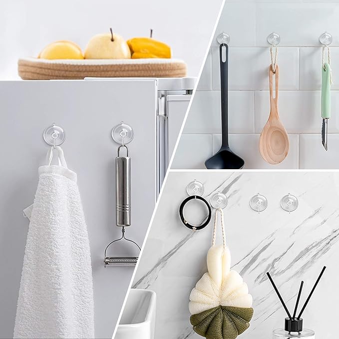 Hangerspace Suction Cup Hooks, 1.77 Inches Clear PVC Window Suction Cups with Hooks Removable Small Suction Cups for Shower Bathroom Kitchen Wall Window Glass Door 20 Pack