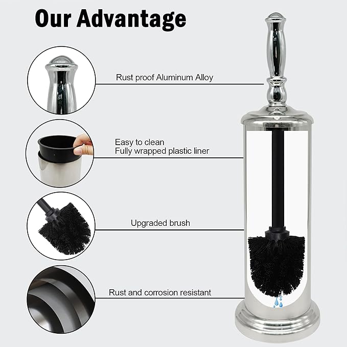 Metal Toilet Bowl Brush with Holder Premium Bathroom Cleaning Set Rustproof Hygienic Durable Elegant Finish