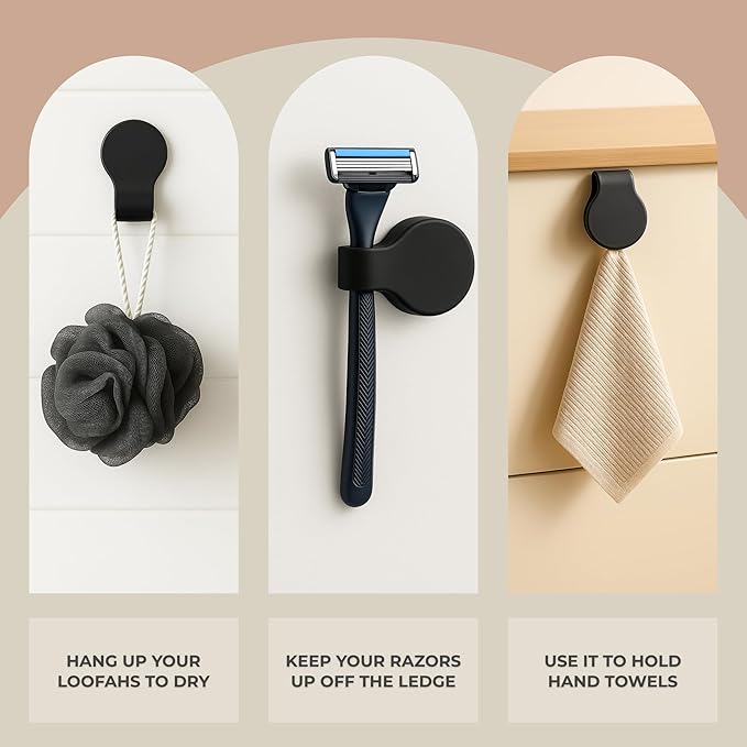 4 Pack Self Adhesive Shower Curtain Clips – Wall Mounted Clips Keep Curtain Closed and Contain Water Inside Shower – Easy Install Bathroom Splash Guards – Shower Accessories (Black)