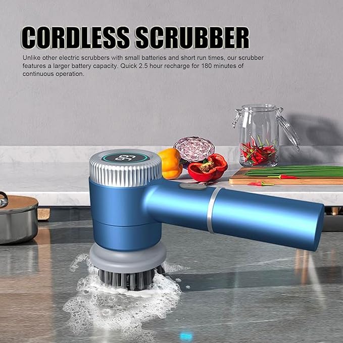 Electric Spin Scrubber, 3 Speed Rechargeable Electric Cleaning Brush with 5 Replaceable Brush, Rotating Scrubber | Bathroom Scrubber | Tile Floor Scrubber for Home