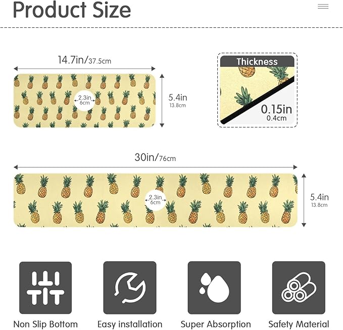 Light Yellow Pineapple White Kitchen Sink Splash Guard Sink Faucet Mat Faucet Handle Drip Catcher Drain Mats for Kitchen Bathroom Countertop Absorbent Dish Drying Pad 2Pack 14.7x5.4