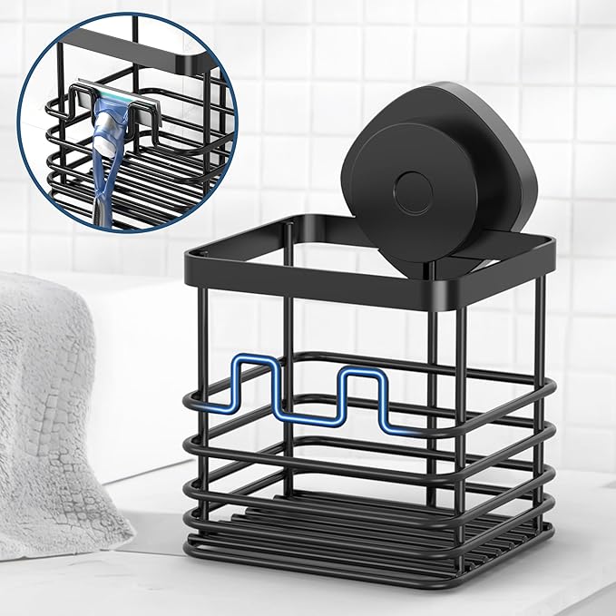 ZUNTO Suction Cup Toothbrush Holder for Bathroom Essentials - Wall-Mounted Suction Shower Caddy, Waterproof & Rustproof, Stylish Matte Black Design for Toothbrushes, Toothpaste, and Facial Cleansers