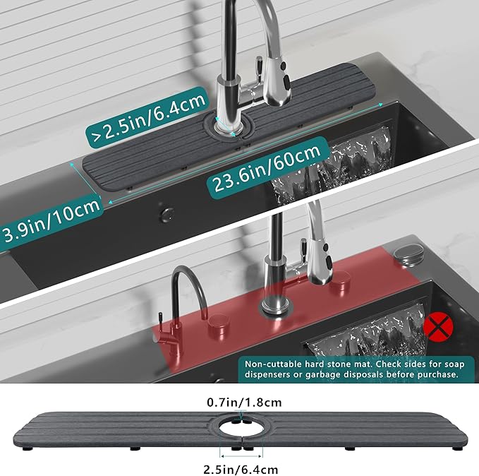 Faucet Mat for Kitchen Sink - 23.6 x 4inch Faucet Splash Guard for Bathroom Counter, Absorbent Diatomite Mat, Fast Drying Stone Sink Tray, Prevents Moisture Buildup