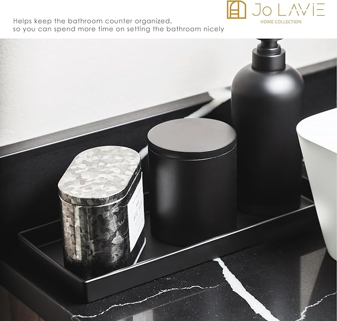 Bathroom Vanity Tray – 12"x5" Black Resin Counter Organizer for Perfume, Soap, Jewelry & Candles – Minimalist Tray for Sink, Dresser, Airbnb, Hotel or Bathroom Decor