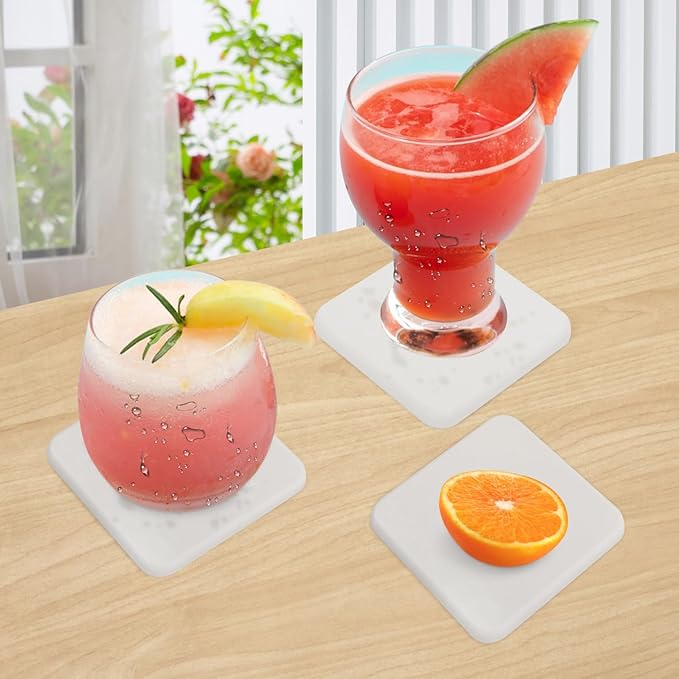 40 Pack 3.15" Square Diatomaceous Earth Coaster, Versatile Water Absorbent Diatomite Coaster, Premium Water Absorbing Bath Stone Mat for Modern Home