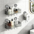3 Pack Suction Cup Shower Caddy, Black Shower Shelves No Drilling with Movable Hooks & Toothbrush Holder, Wall Storage Shelves for Bathroom, Kitchen
