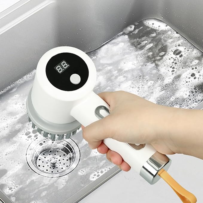 Electric Scrubber - 3-level Adjustable Electric Daily Supplies with 5 Brush Heads - Shower Scrub Brush - for Bathtub Tile Grout Floor Toilet Kitchen Wall Home Household Apartment Car Baseboard Washing