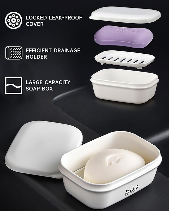 Travel Soap Case, Leakproof Soap Container with Lid, Portable Bar Soap Holder for Traveling, Soap Dishes for Bathroom, Shower, Gym, School, Camping, Vacation, Outdoor