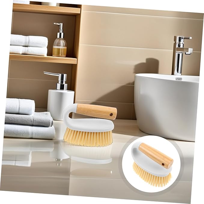 Heavy-Duty Bathroom Scrubber with Wooden Handle Multi-Function Crevice Brush for Grout and Tile Cleaning Stiff Bristles for Shower Floors Kitchen and Bathroom Deep Cleaning