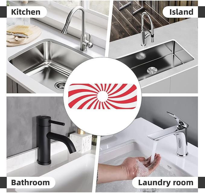 Christmas Red Swirl Peppermint Sugar Candy Kitchen Sink Splash Guard Faucet Mat 1 Pcs, Absorbent Fast Drying Mat Gadgets Splash Guard For Bathroom 15 X 5.5 Inches