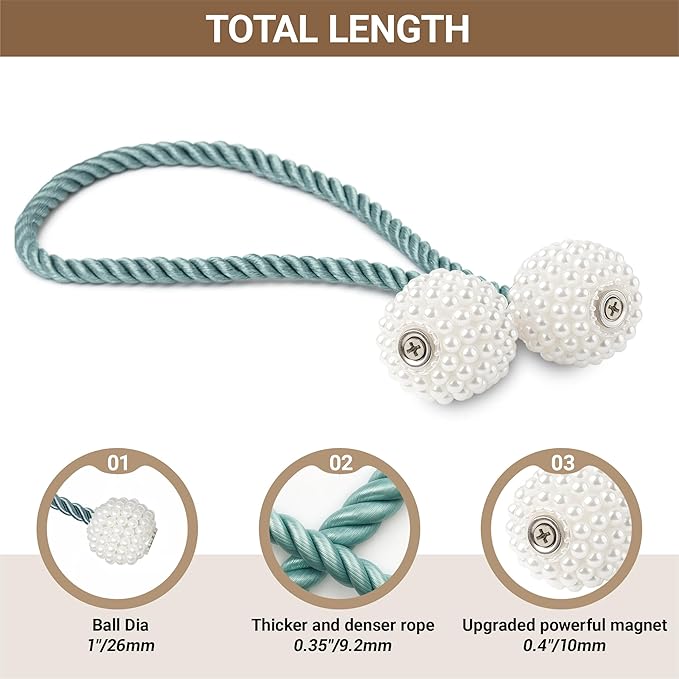 Hion Magnetic Curtain Tiebacks Blue 2pcs, Curtain Tiebacks Buckles Holdbacks Holders Hooks Clip for Home Bedroom Office Decorative Curtain