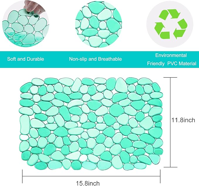 Coopay Kitchen Sink Mat Pebble Protect Mat PVC Eco-friendly Adjustable Stainless steel/ Porcelain Dish Drying Pad Protector for Bottom of Kitchen Sink, 15.8 x 11.8 inches (2 Pack, Green)