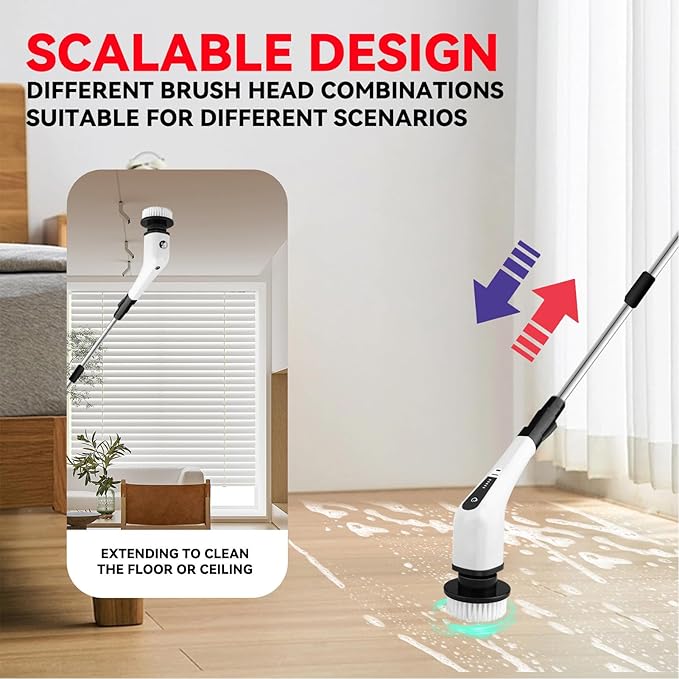 Electric Spin Scrubber, Cordless Handheld Adjustable Cordless Shower Cleaning Brush, 25W Smart Power Shower Cleaning Brush, Low Noise Power Shower Scrubber for Bathroom